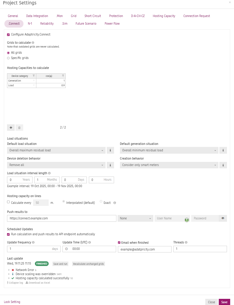 .Connect project settings