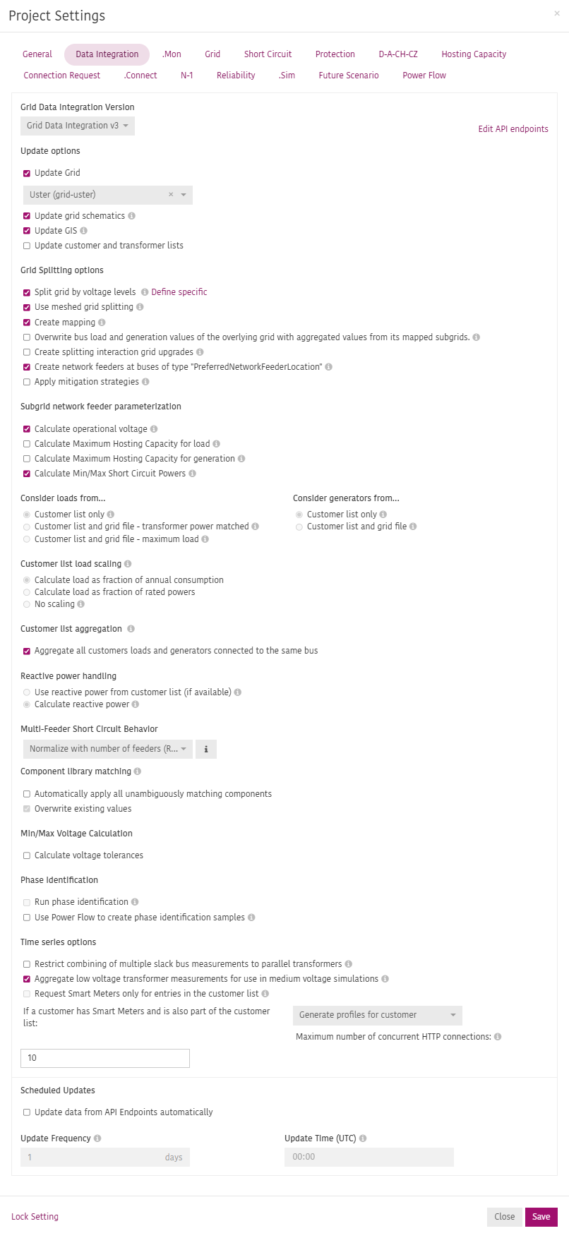 Data integration project settings